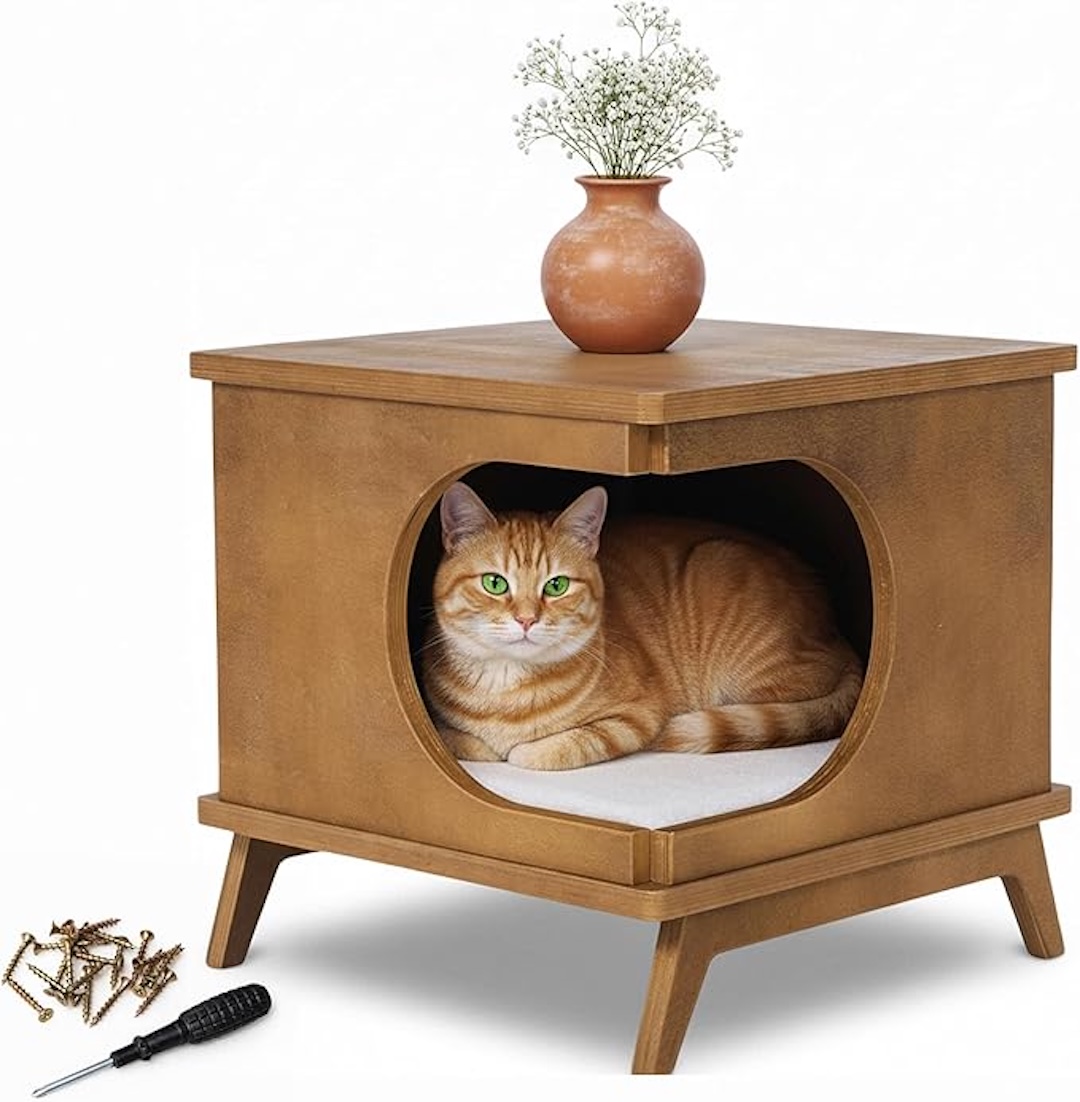 Modern Wooden Cat House End Table