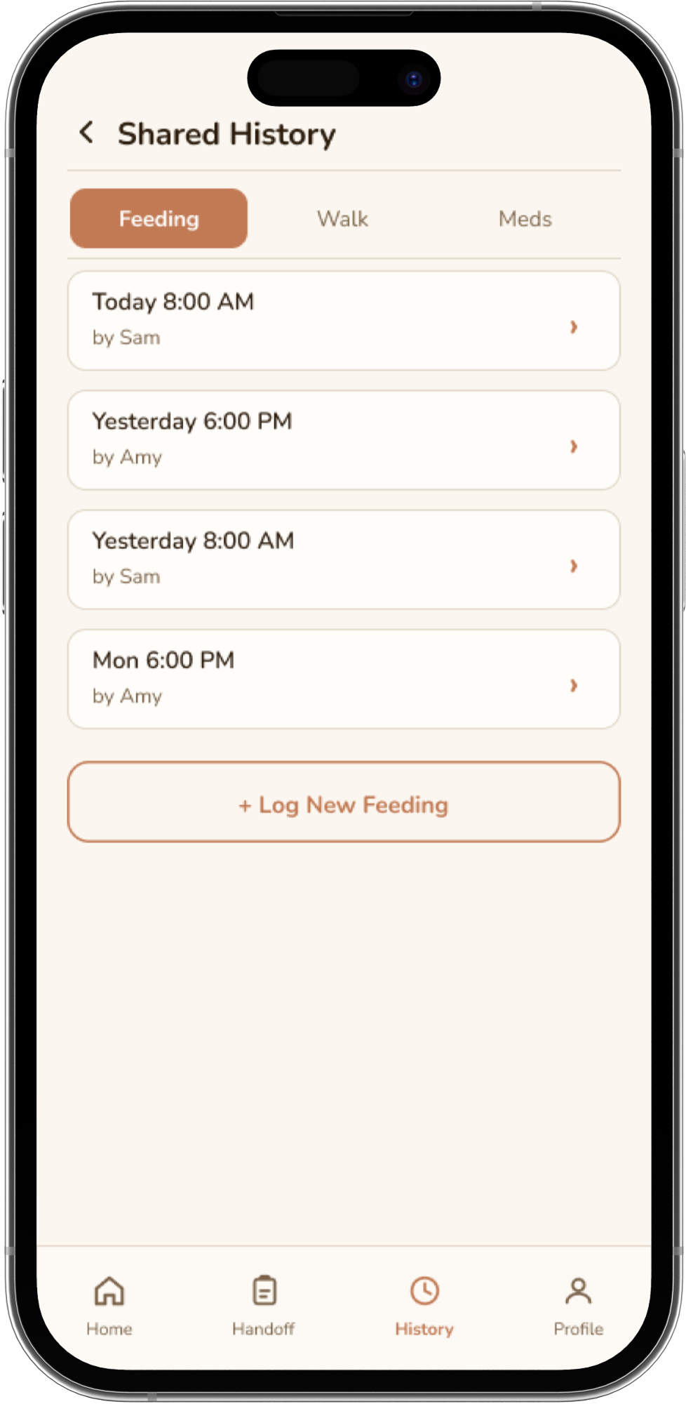 Feeding flow screen 3