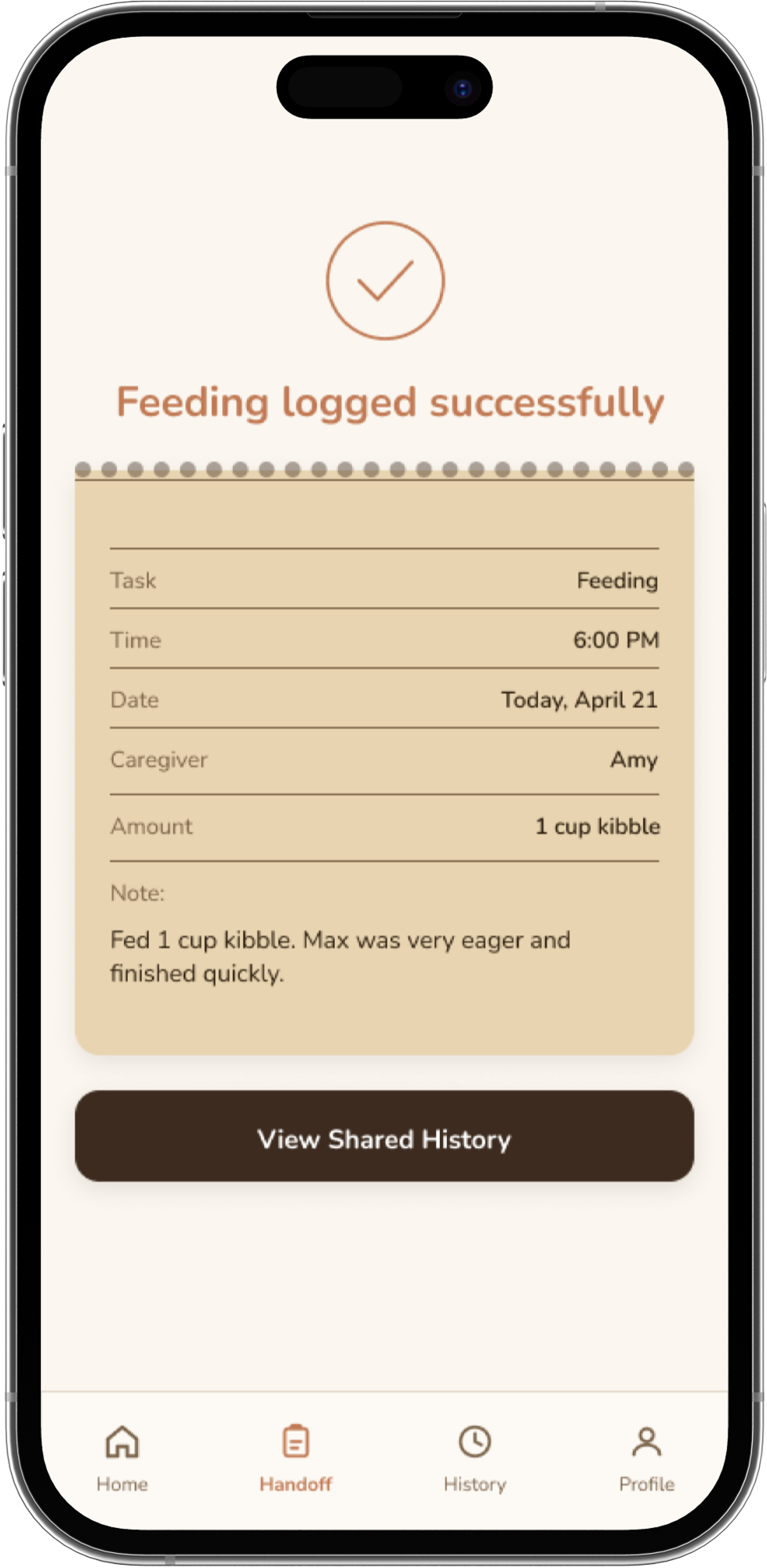 Feeding flow screen 4